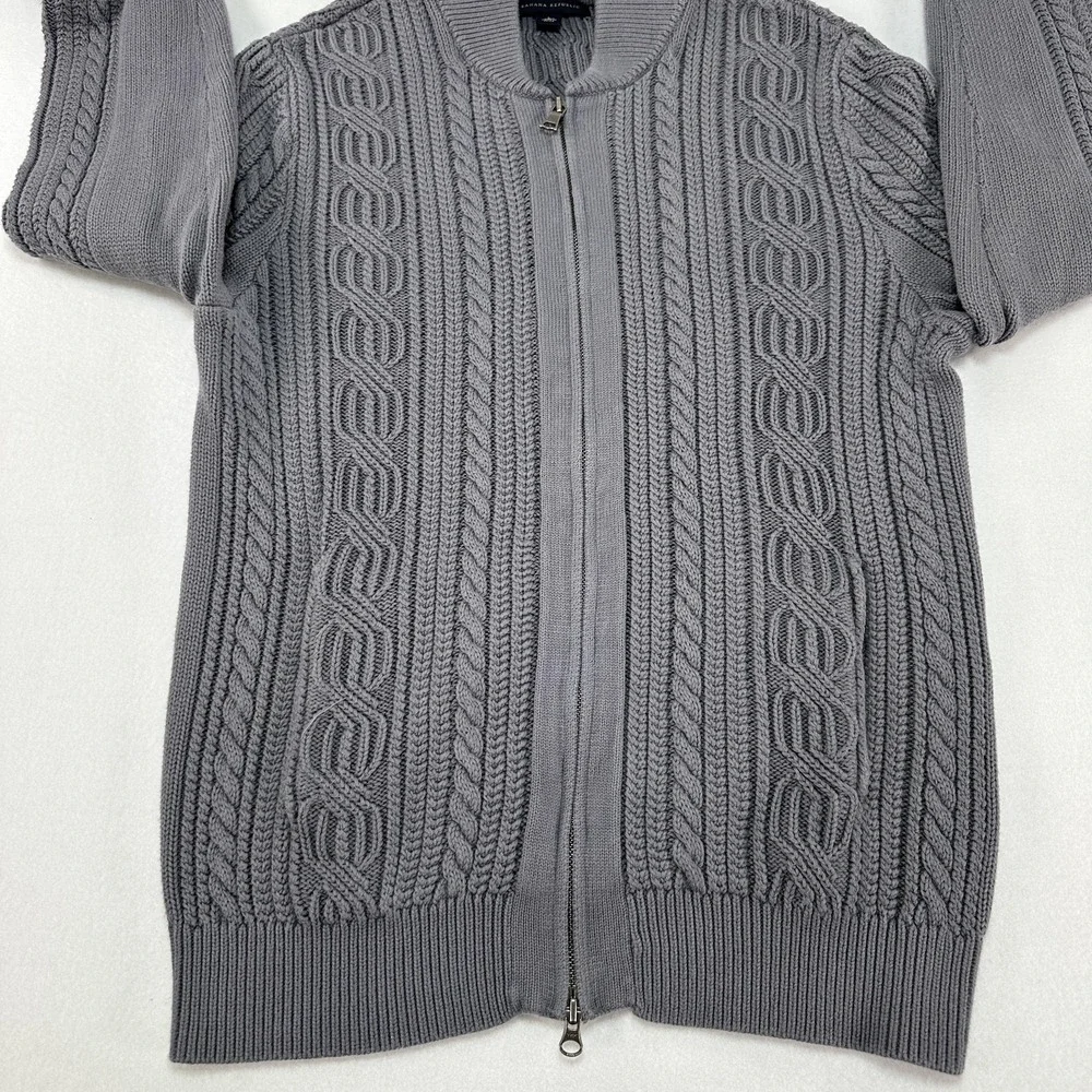 Banana Republic Sweater Mens Large Gray Full Zip Cable Knit Cotton Prep College